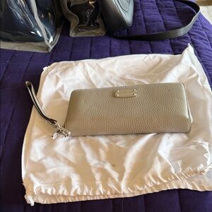 MICHAEL Michael Kors metallic silver pebbled leather wristlet wallet